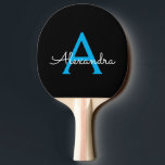 Raquete De Ping Pong Nome do Monograma Girly de Script Preto Azul<br><div class="desc">Nome do Monograma de Script Preto e Azul Ping Pong Paddle. Isto faz o doce e perfeito aniversário de 16 anos,  casamento,  chá de panela,  aniversário,  chá de fraldas ou festa de solteira presente para alguém que ama luxo de luxo e estilos quíticos.</div>