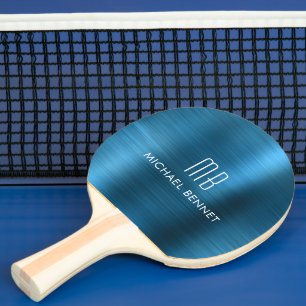 Raquete De Ping Pong Nome do Monograma Metálico Azul legal