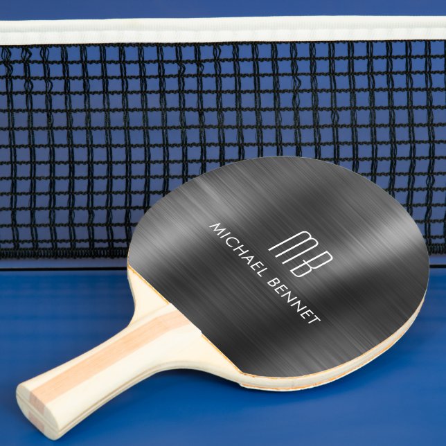 Raquete De Ping Pong Nome do Monograma Metálico na moda Black (Insitu)