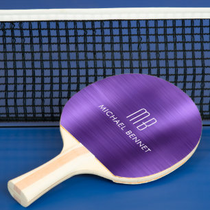 Raquete De Ping Pong Nome do Monograma Metálico na moda Purple