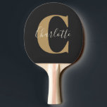 Raquete De Ping Pong Nome do Monograma Moderno Elegante em preto Dourad<br><div class="desc">Monograma e nome personalizados simples no pino de pinos preto e Dourado</div>