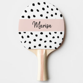 Raquete De Ping Pong Nome do Monograma Moderno | Pastel Pink & Black Po