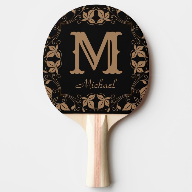 Raquete De Ping Pong Nome do Monograma Personalizado Floral Clássico da (Frente)