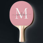 Raquete De Ping Pong Nome do Script da Cinza Elegante do Monograma Rosa<br><div class="desc">Cinza Cor-de-Rosa Escamuflada Moderna Monograma Nome de Script Elegante Ping Pong Paddle</div>