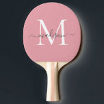 Raquete De Ping Pong Nome do Script da Cinza Elegante do Monograma Rosa<br><div class="desc">Cinza Cor-de-Rosa Escamuflada Moderna Monograma Nome de Script Elegante Ping Pong Paddle</div>