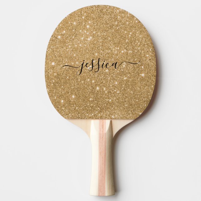 Raquete De Ping Pong Nome do script de brilho dourado moderno  (Frente)