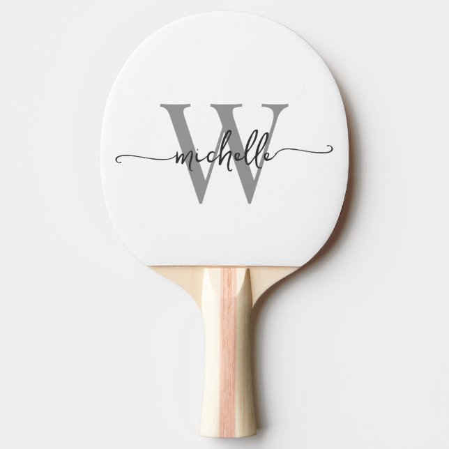 Raquete De Ping Pong Nome do Script de Monograma Personalizado Cinza Br (Frente)
