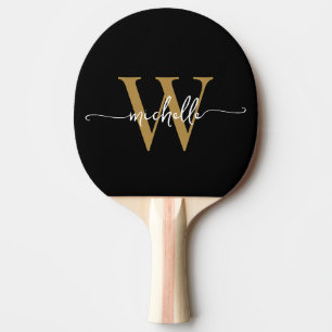 Raquete De Ping Pong Nome do Script de Monograma Personalizado Ouro Pre