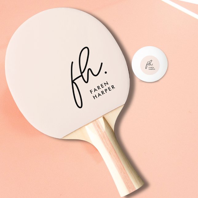 Raquete De Ping Pong Nome do Script do Monograma Rosa Pink Blush (Criador carregado)