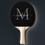 Raquete De Ping Pong Nome do Script Elegante do Monograma da Cinza Prat<br><div class="desc">Cinza Negra Negra Moderna com Traje Monograma com Nome de Script Elegante Ping Pong Paddle</div>