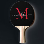 Raquete De Ping Pong Nome do Script Elegante do Monograma Vermelho Negr<br><div class="desc">Monograma do Monograma do Red Burgundy Vermelho Negra Moderno Nome do Script Elegante Ping Pong Paddle</div>