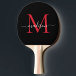 Raquete De Ping Pong Nome do Script Elegante do Monograma Vermelho Negr<br><div class="desc">Monograma do Monograma do Red Burgundy Vermelho Negra Moderno Nome do Script Elegante Ping Pong Paddle</div>
