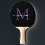 Raquete De Ping Pong Nome do Script Elegante do Monograma Violeta Preto<br><div class="desc">Monograma violeta roxo preto moderno Nome de script elegante Ping Pong Paddle</div>