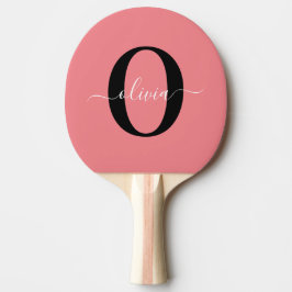 Raquete De Ping Pong Nome do Script Monograma Personalizado Cor-de-rosa