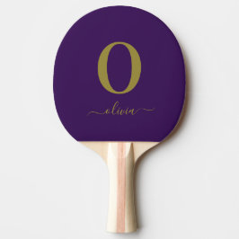 Raquete De Ping Pong Nome do Script Monograma Personalizado Roxo E Dour