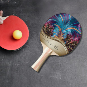 Raquete De Ping Pong Nome Dourado e Fractal Moderno