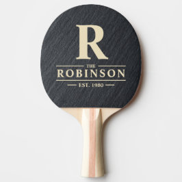 Raquete De Ping Pong Nome e Inicial da Família em Granito Escuro Liso