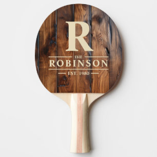 Raquete De Ping Pong Nome e Inicial da Família em Madeira Escura Mancha