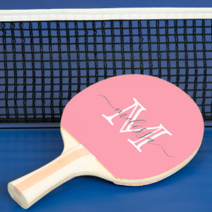 Raquete De Ping Pong Nome e monograma mínimos cor-de-rosa elegantes