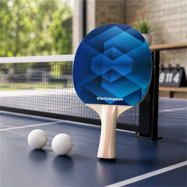 Raquete De Ping Pong Nome Geométrico Azul Moderno (Criador carregado)