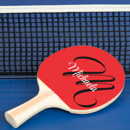 Raquete De Ping Pong Nome inicial do monograma moderno minimalista verm