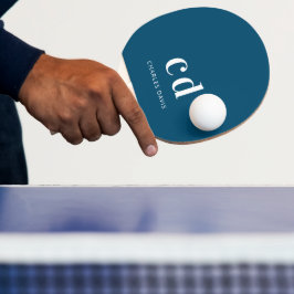 Raquete De Ping Pong Nome mínimo do monograma branco azul