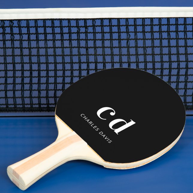 Raquete De Ping Pong Nome mínimo do monograma branco preto (Insitu)