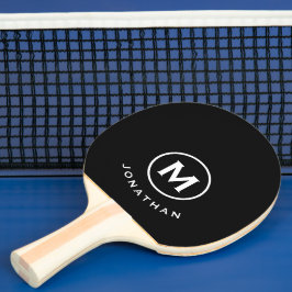 Raquete De Ping Pong Nome mínimo do monograma clássico preto