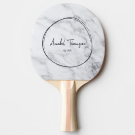 Raquete De Ping Pong Nome Moderno de Mármore Branco Limpo em Círculo De
