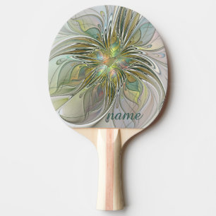 Raquete De Ping Pong Nome moderno do ouro da flor da arte do Fractal da
