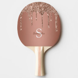 Raquete De Ping Pong Nome Monograma com Brilho Dourado Rosa