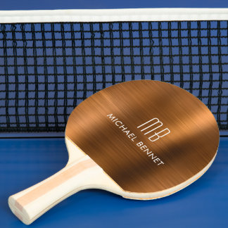 Raquete De Ping Pong Nome Monograma Metálico de Cobre Elegante