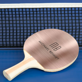 Raquete De Ping Pong Nome Monograma Metálico Dourado Rosa Elegante