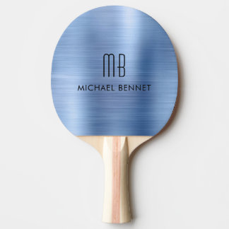 Raquete De Ping Pong Nome Monograma Metálico Escovado Azul Estiloso