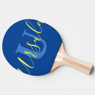 Raquete De Ping Pong Nome monograma trabalho em equipe amarelo azul