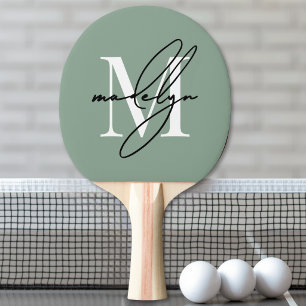 Raquete De Ping Pong Nome Monograma Verde Salvia
