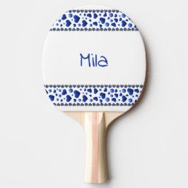 Raquete De Ping Pong Nome personalizado, coração brilhante azul