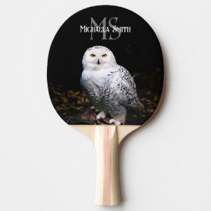 Raquete De Ping Pong Nome personalizado da coruja de neve majestosa de