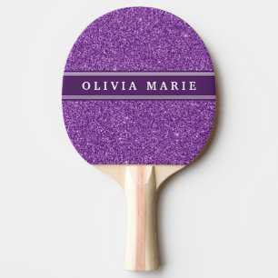 Raquete De Ping Pong Nome Personalizado da Glitter Roxo (faux)