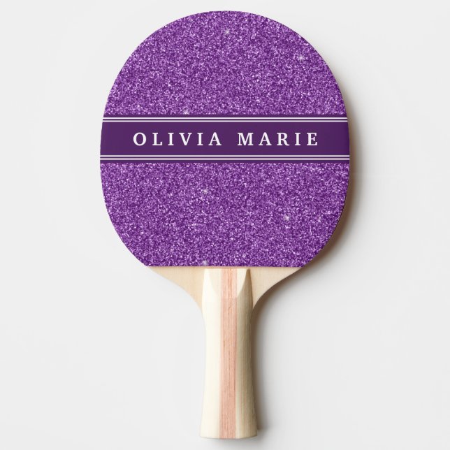 Raquete De Ping Pong Nome Personalizado da Glitter Roxo (faux) (Frente)