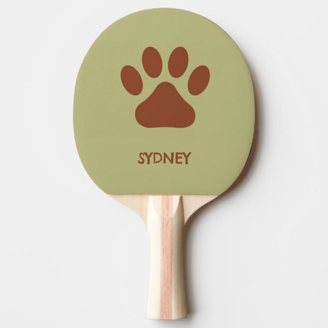 Raquete De Ping Pong Nome personalizado da pata de cão castanho (Frente)
