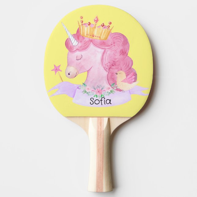 Raquete De Ping Pong Nome Personalizado da Princesa 👑 Cute Unicorn (Frente)