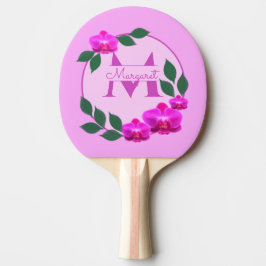 Raquete De Ping Pong Nome personalizado da vintagem floral rosa, cor-de