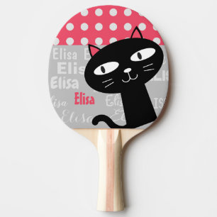 Raquete De Ping Pong Nome personalizado de bolinhas cor-de-rosa de gato