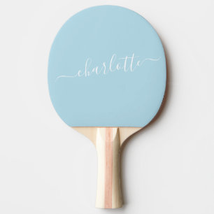 Raquete De Ping Pong Nome Personalizado de Letra Azul Claro Elegante