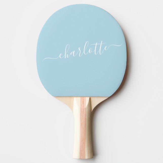 Raquete De Ping Pong Nome Personalizado de Letra Azul Claro Elegante (Frente)
