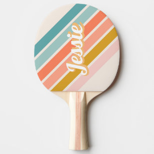 Raquete De Ping Pong Nome Personalizado do Arco-Íris do Retro Pastel