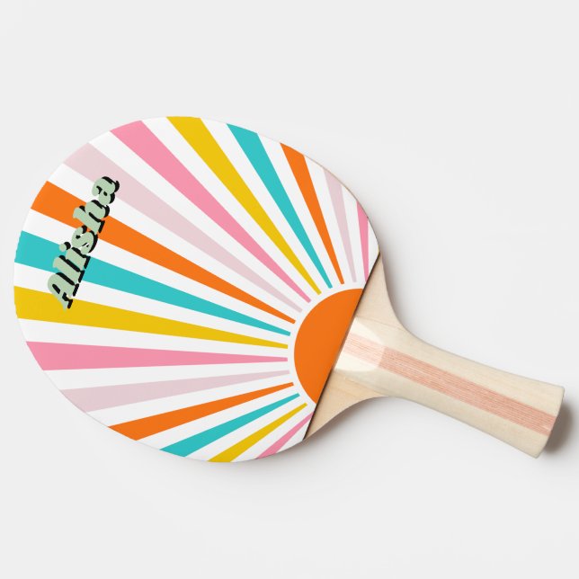 Raquete De Ping Pong Nome Personalizado do Groovy Sun Retro (Lateral)