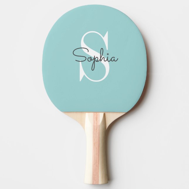 Raquete De Ping Pong Nome Personalizado do Monograma Azul Moderno (Frente)