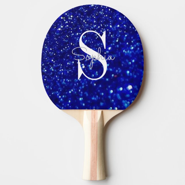 Raquete De Ping Pong Nome Personalizado do Monograma Azul Moderno do Mo (Frente)